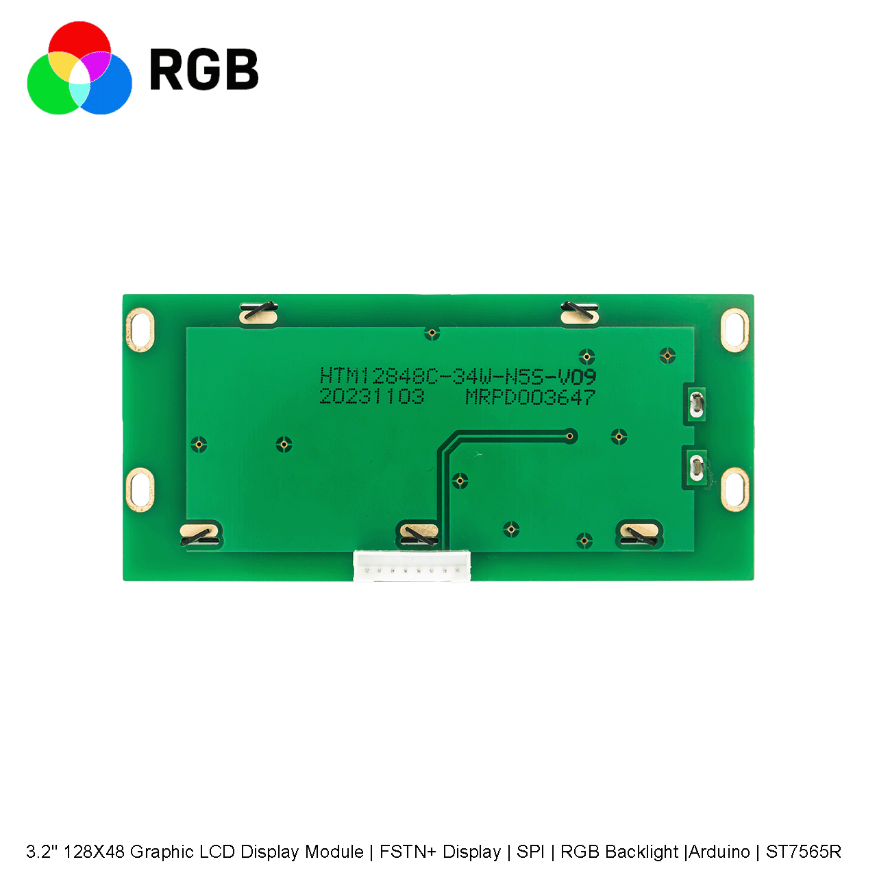 3.2寸128X48图形液晶显示模块  | FSTN+ 显示屏 | SPI | 红绿蓝背光 |Arduino | ST7565R
