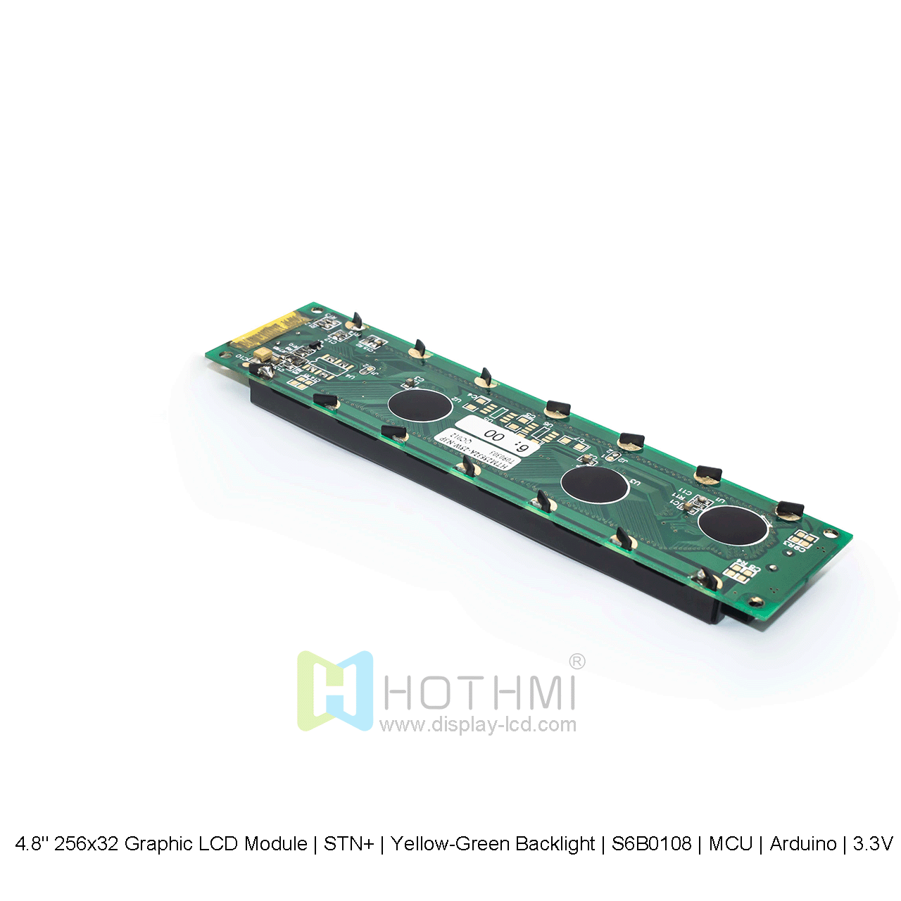 4.8寸256x32 图形 LCD 模块 | STN+ | 黄绿背光 | S6B0108 | MCU | Arduino | 3.3V