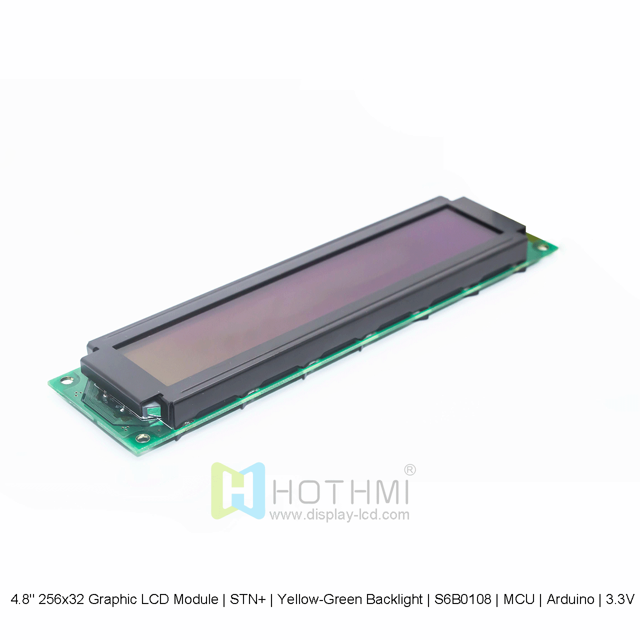 4.8寸256x32 图形 LCD 模块 | STN+ | 黄绿背光 | S6B0108 | MCU | Arduino | 3.3V
