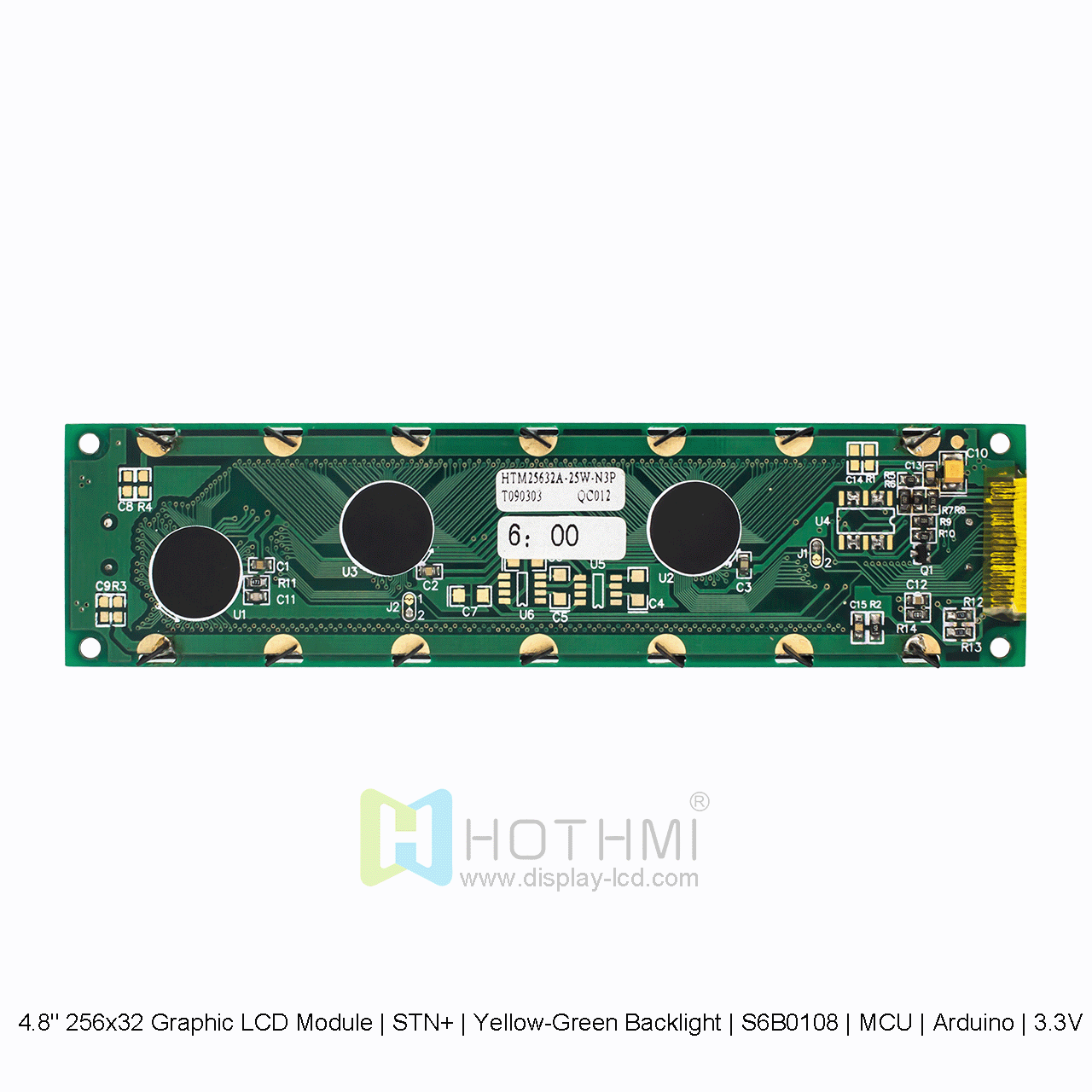 4.8寸256x32 图形 LCD 模块 | STN+ | 黄绿背光 | S6B0108 | MCU | Arduino | 3.3V