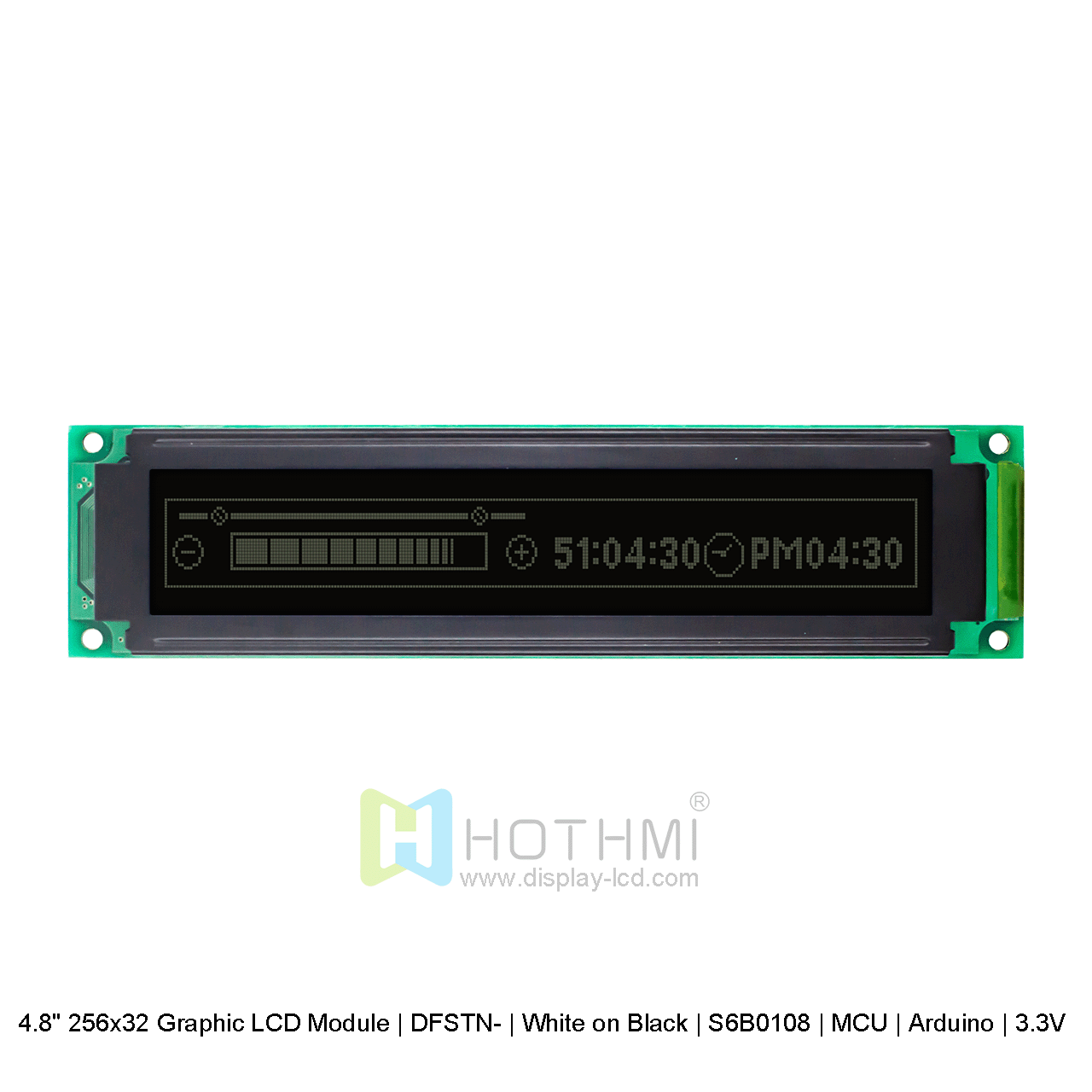 图形 LCD 模块 | DFSTN- | 4.8寸256x32 黑底白字 | S6B0108 | MCU | Arduino | 3.3V