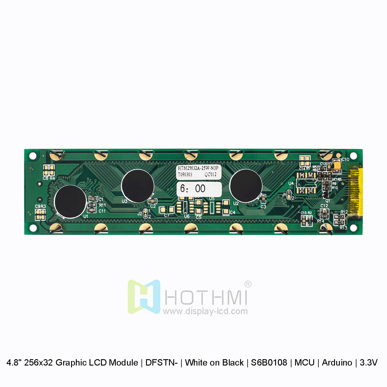 图形 LCD 模块 | DFSTN- | 4.8寸256x32 黑底白字 | S6B0108 | MCU | Arduino | 3.3V