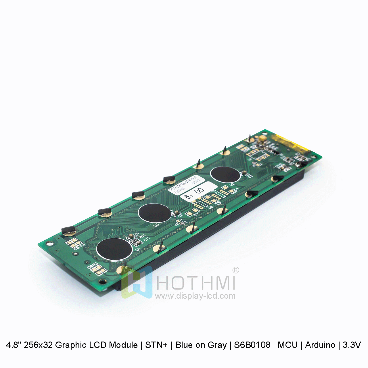 图形 LCD 模块 | STN+ | 4.8寸256x32 灰底蓝字 | S6B0108 | MCU | Arduino | 3.3V