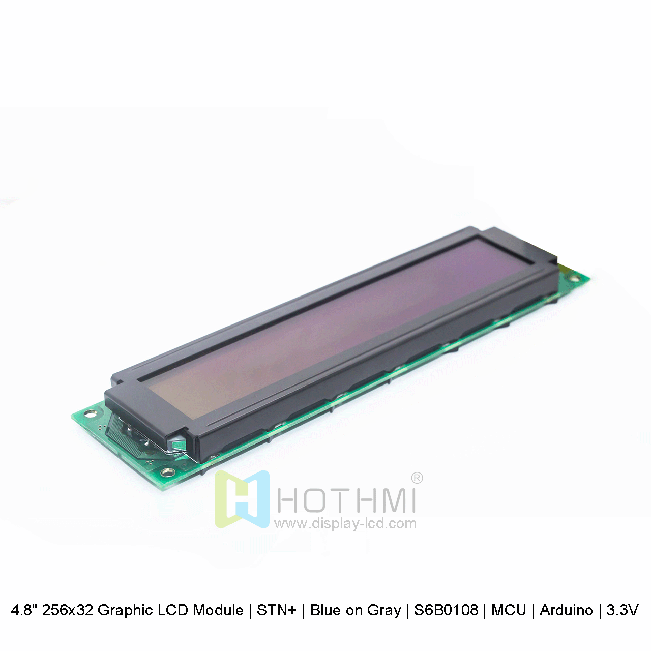 图形 LCD 模块 | STN+ | 4.8寸256x32 灰底蓝字 | S6B0108 | MCU | Arduino | 3.3V