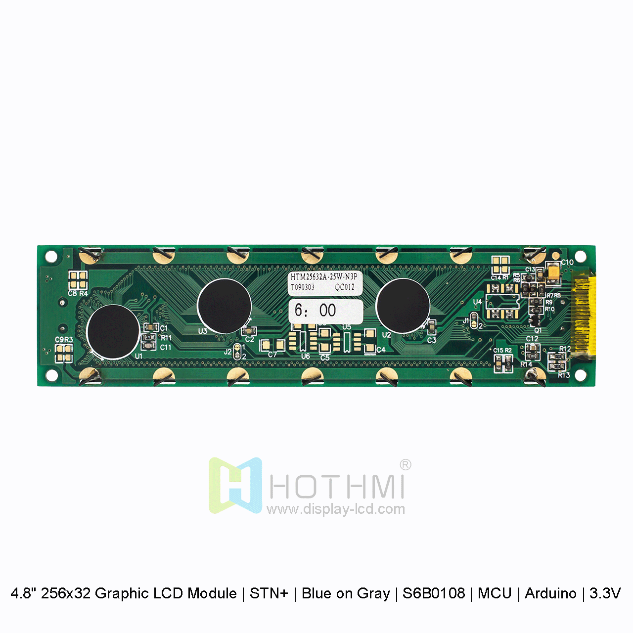 图形 LCD 模块 | STN+ | 4.8寸256x32 灰底蓝字 | S6B0108 | MCU | Arduino | 3.3V
