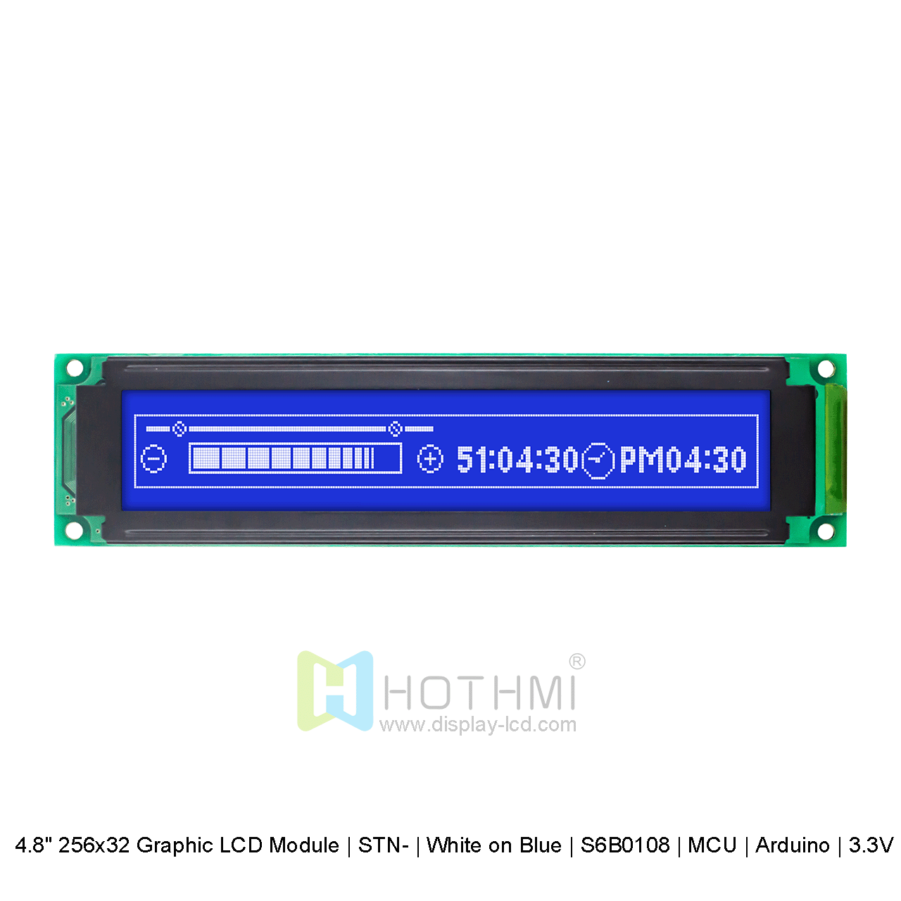 图形 LCD 模块 | STN- | 4.8寸256x32 蓝底白字 | S6B0108 | MCU | Arduino | 3.3V