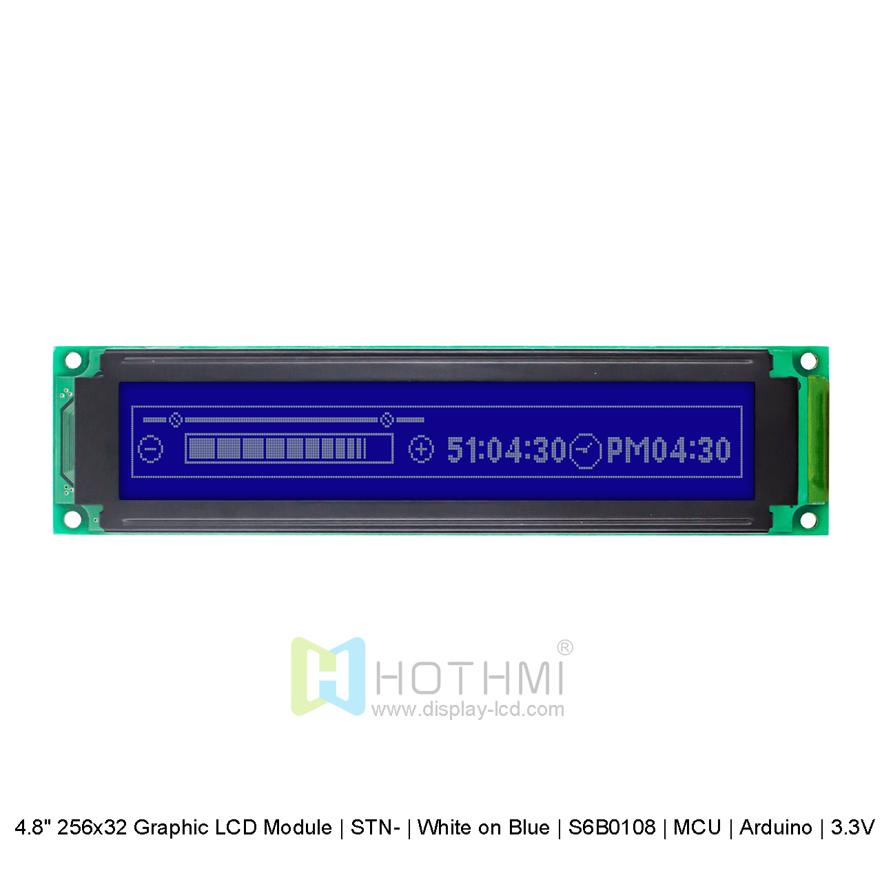 图形 LCD 模块 | STN- | 4.8寸256x32 蓝底白字 | S6B0108 | MCU | Arduino | 3.3V