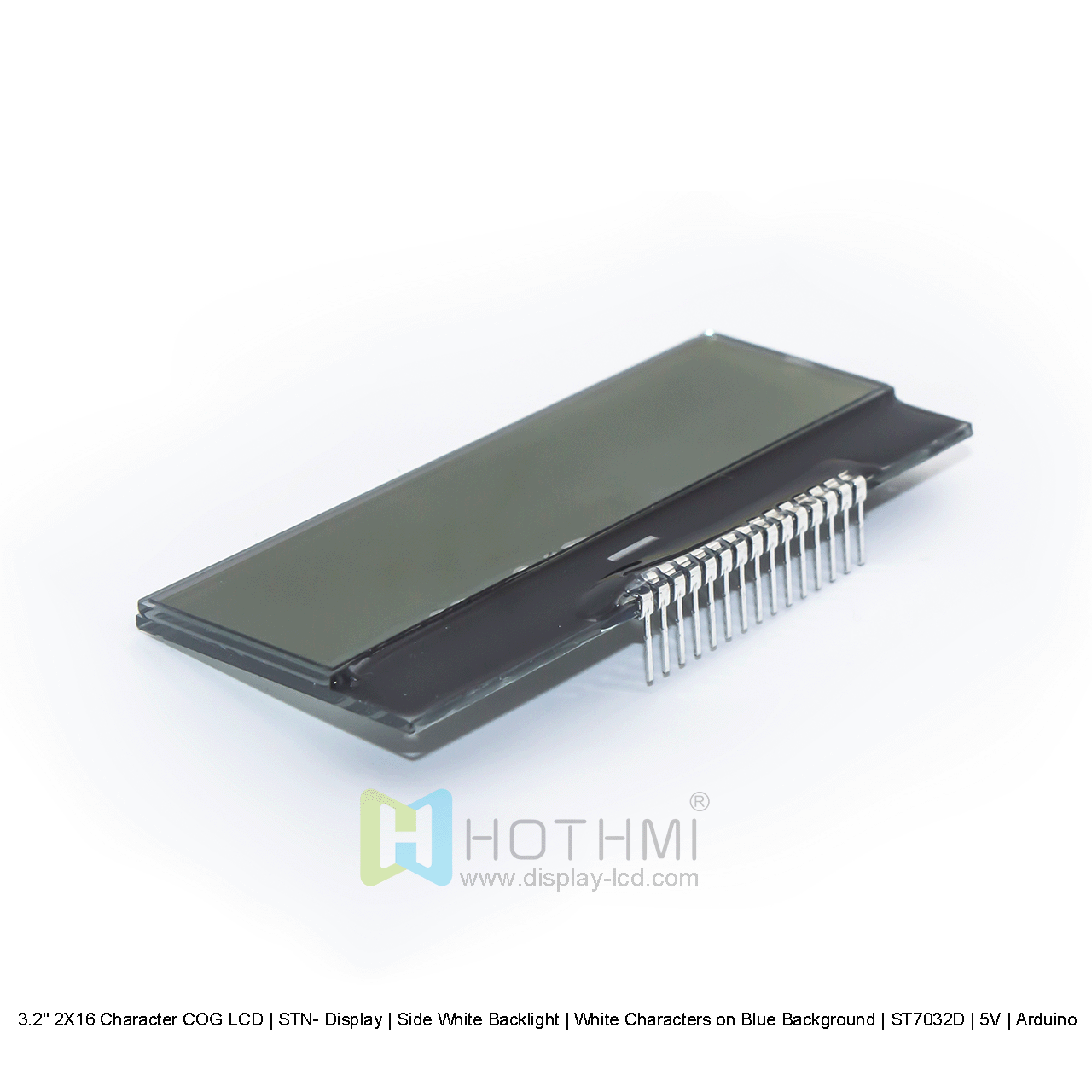 2X16 字符 COG 液晶屏 |STN-蓝色显示屏，带侧面白色背光