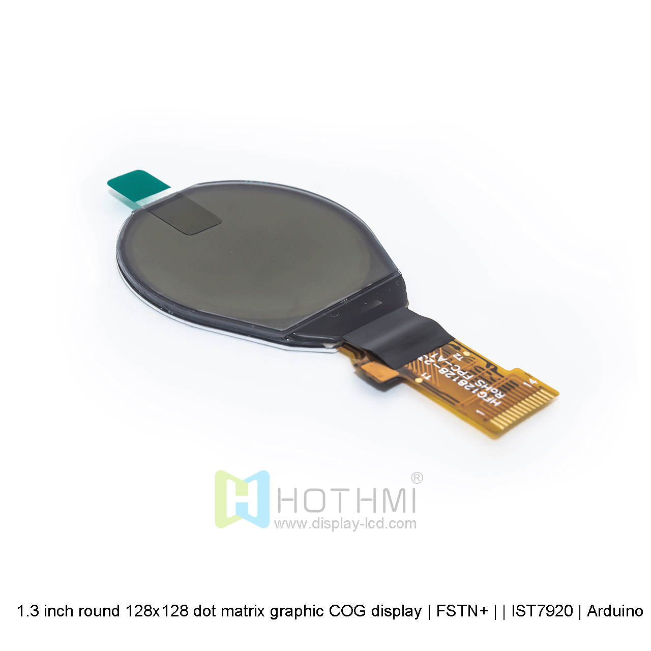 1.3英寸圆形COG |128x128 点阵图形COG LCD | 1.3 寸圆形液晶显示屏 | FSTN+  |  白底灰字 | IST7920 | Arduino