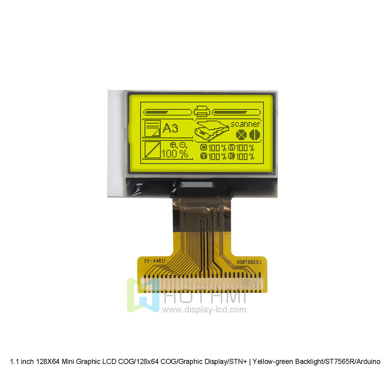 1.1 inch 128X64 Mini Graphic LCD COG/12864 COG/Graphic Display/STN+ | Yellow-green Backlight/ST7565R/Arduino