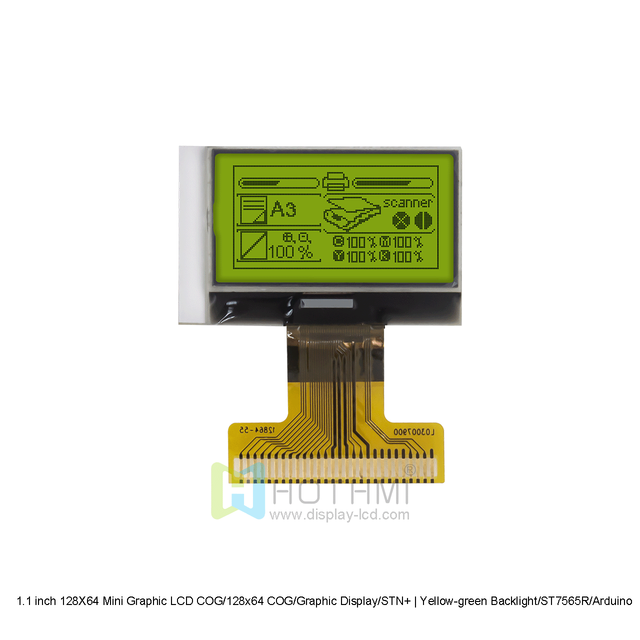 1.1 inch 128X64 Mini Graphic LCD COG/12864 COG/Graphic Display/STN+ | Yellow-green Backlight/ST7565R/Arduino