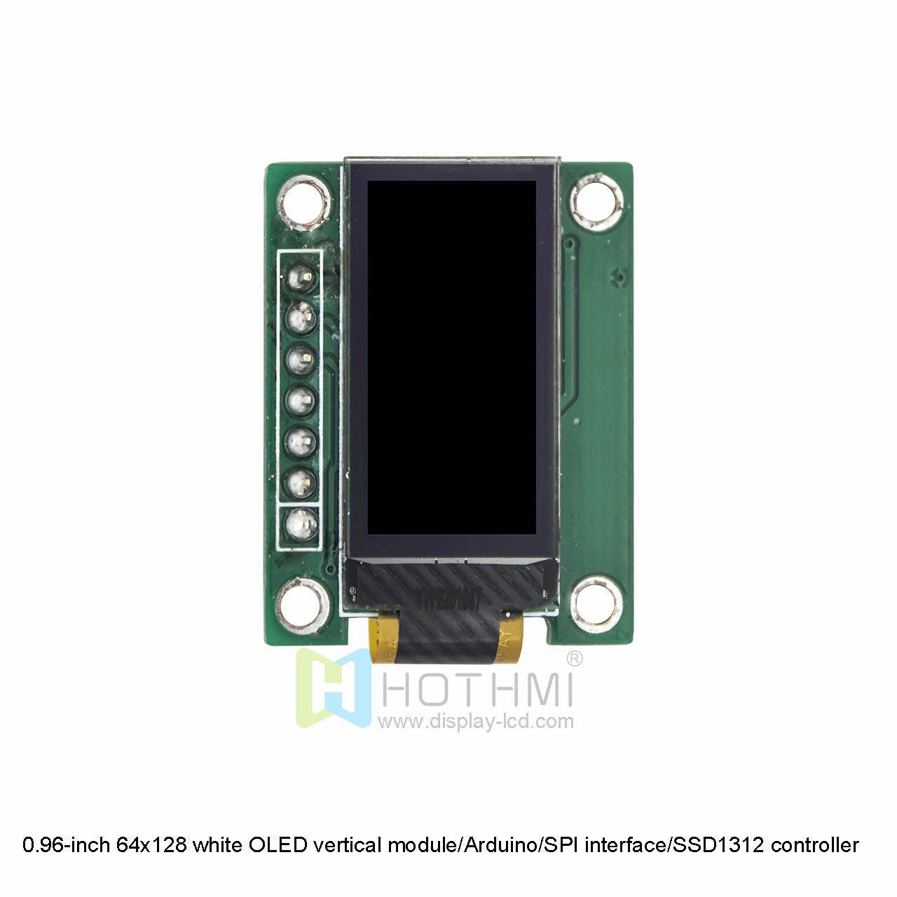 0.96英寸64x128 白色OLED显示屏/图形点阵OLED竖屏模组/Arduino/SPI接口/7针连接器/SSD1312控制器