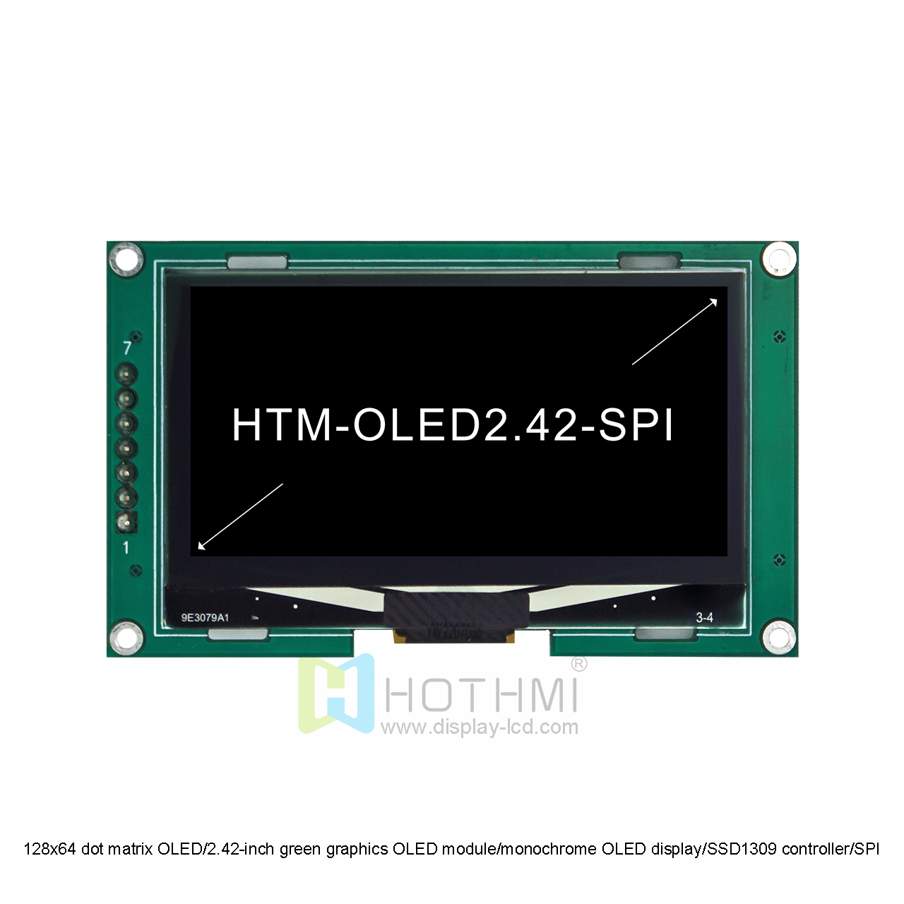 128x64 绿色图形OLED模块/单色OLED显示器/SSD1309控制器/SPI