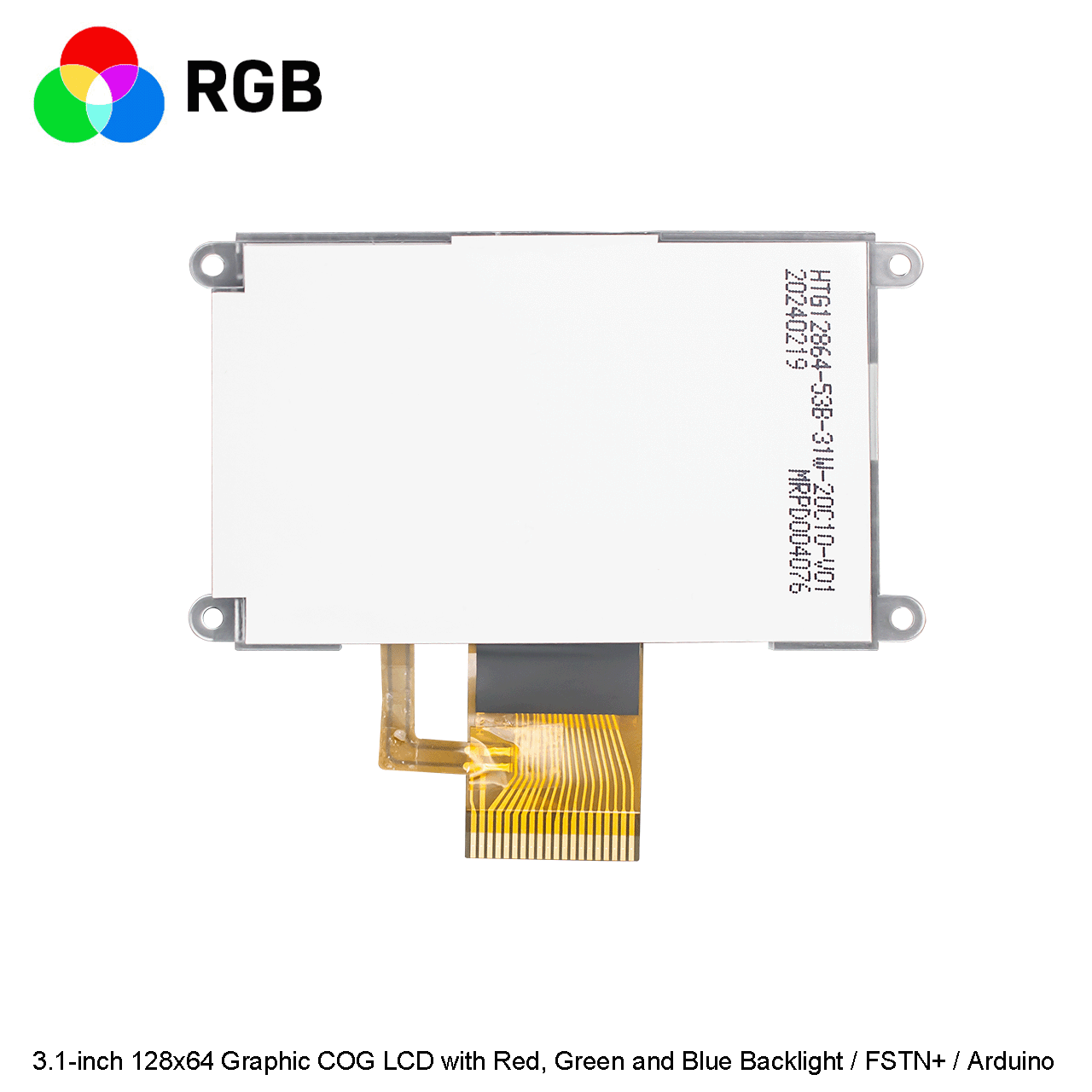 3.1 英寸 128x64图形COG LCD 显示屏 /红绿蓝背光的LCD/FSTN+/MCU 接口/ST7565R 控制器/Arduino