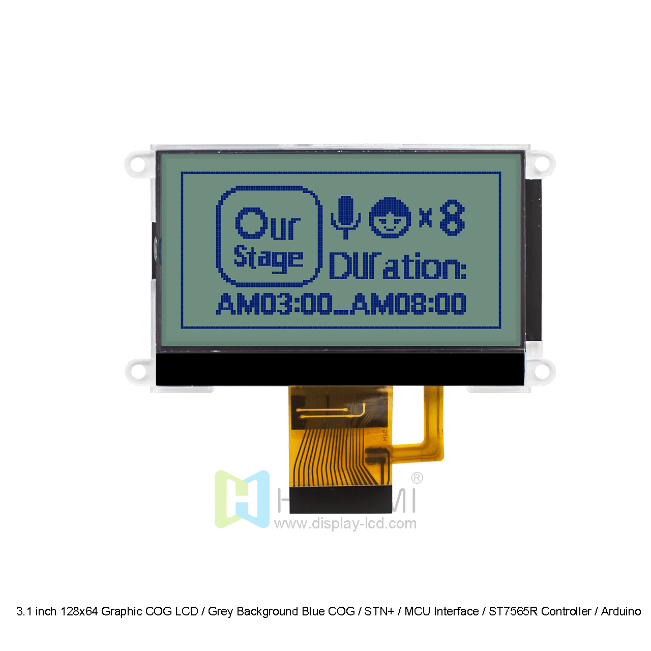 3.1 英寸 128x64图形COG LCD /灰底蓝字COG/STN+/MCU 接口/ST7565R 控制器/Arduino