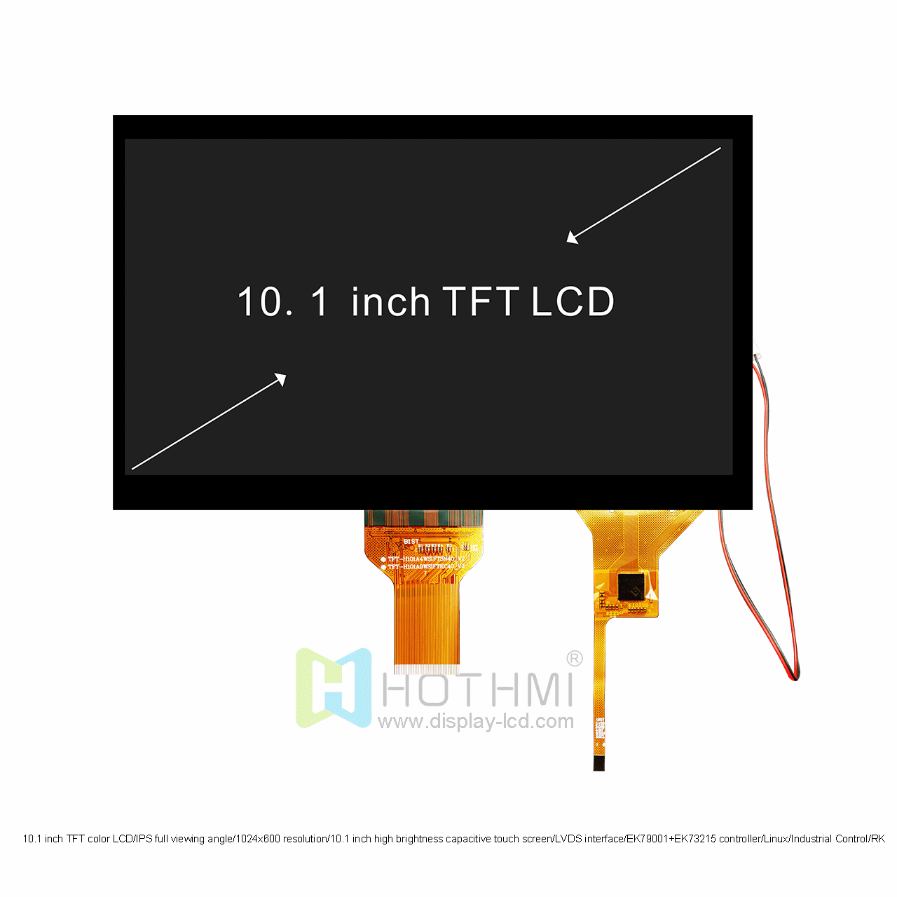 10.1 英寸高亮度 TFT LCD 带 CTP | 1024x600 分辨率 LVDS 接口