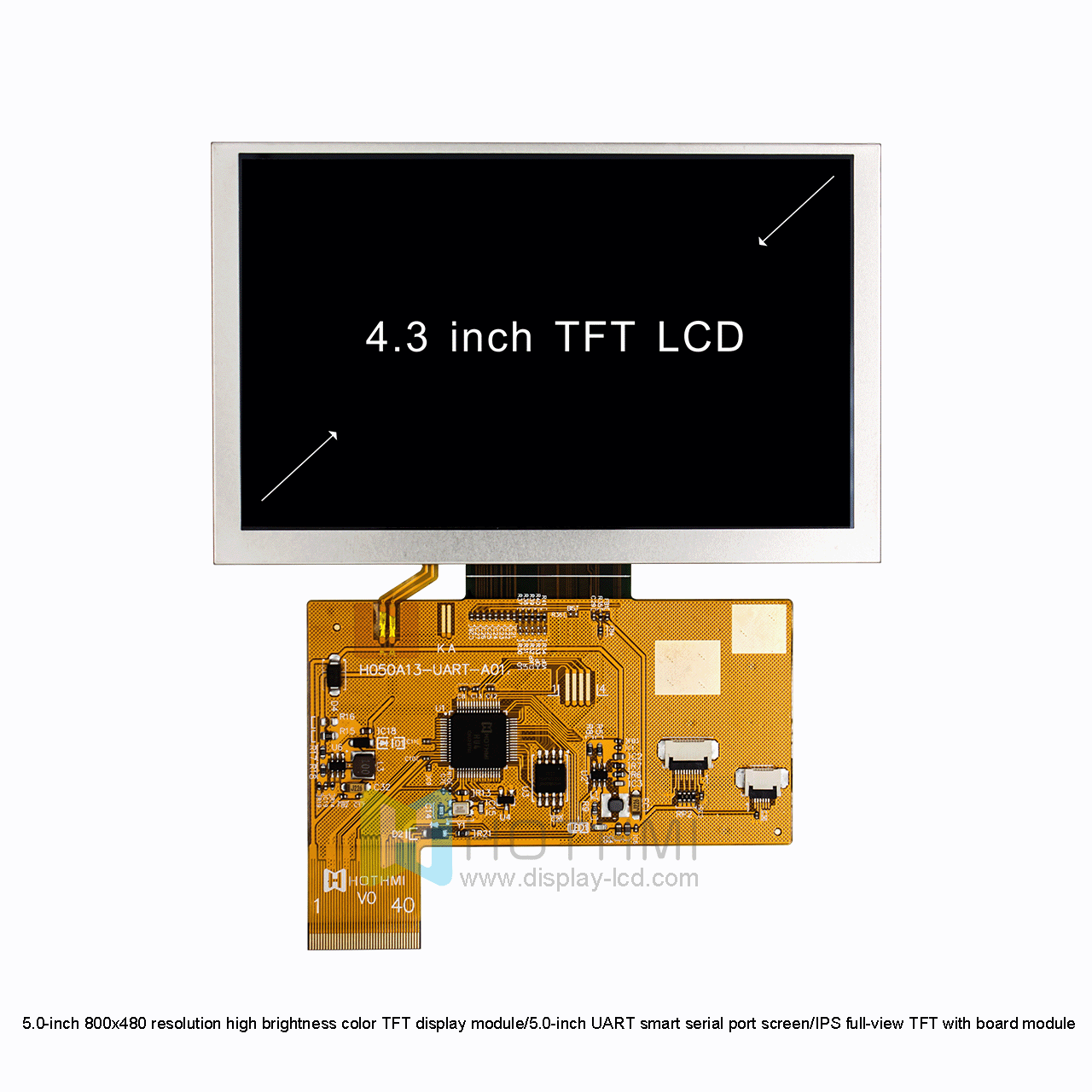 5.0 英寸 TFT LCD 显示屏 | 800x480 分辨率，高亮度
