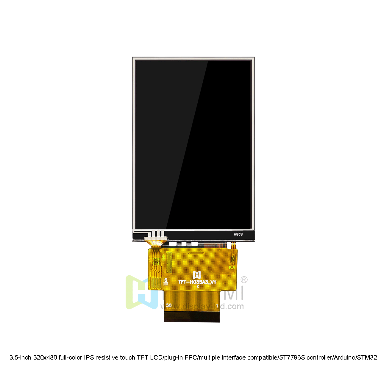 3.5英寸 IPS TFT LCD 带电阻式触摸屏 ST7796S 驱动 IC