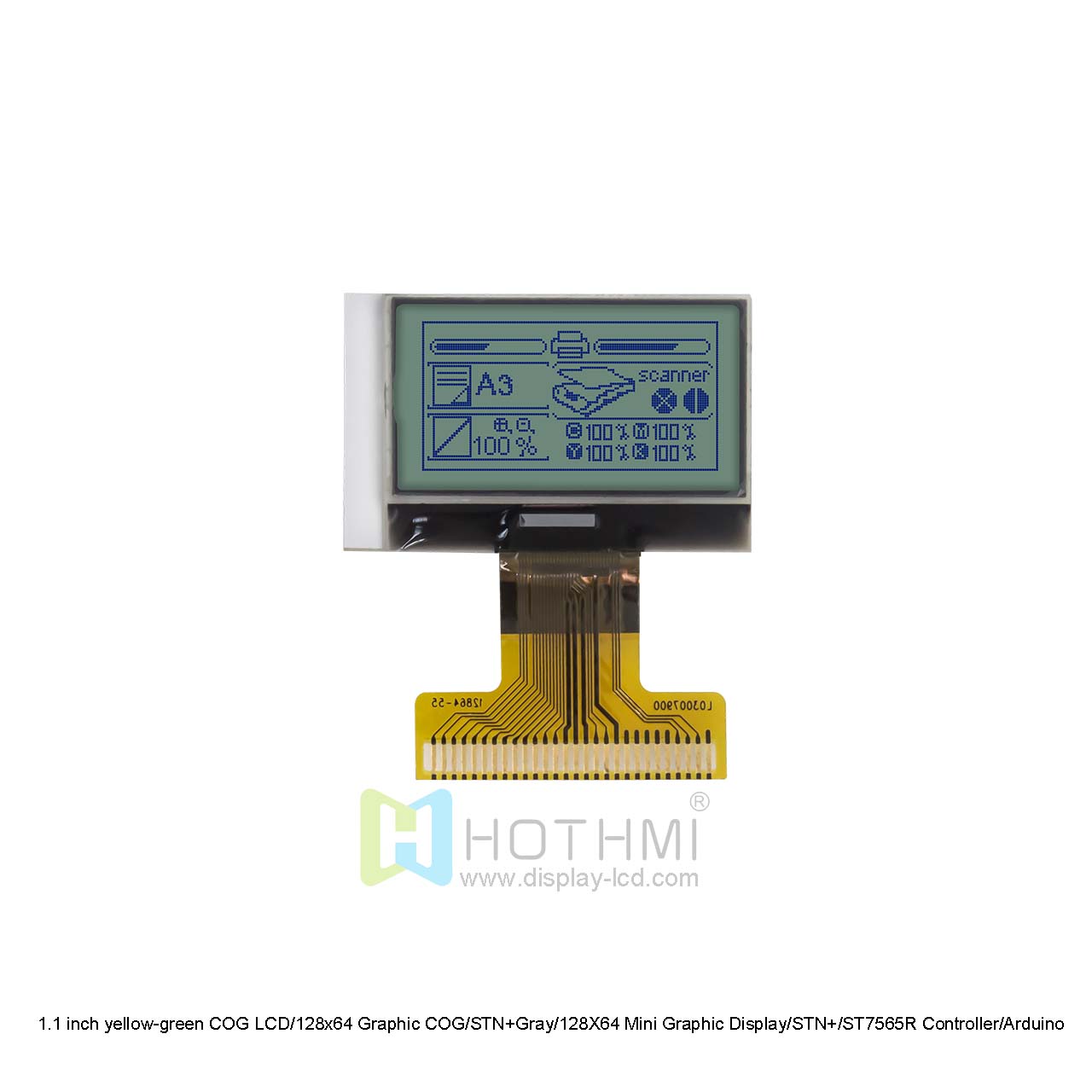 1.1 inch yellow-green COG LCD/128x64 Graphic COG/STN+Gray/128*64 Mini Graphic Display/STN+/ST7565R Controller/Arduino