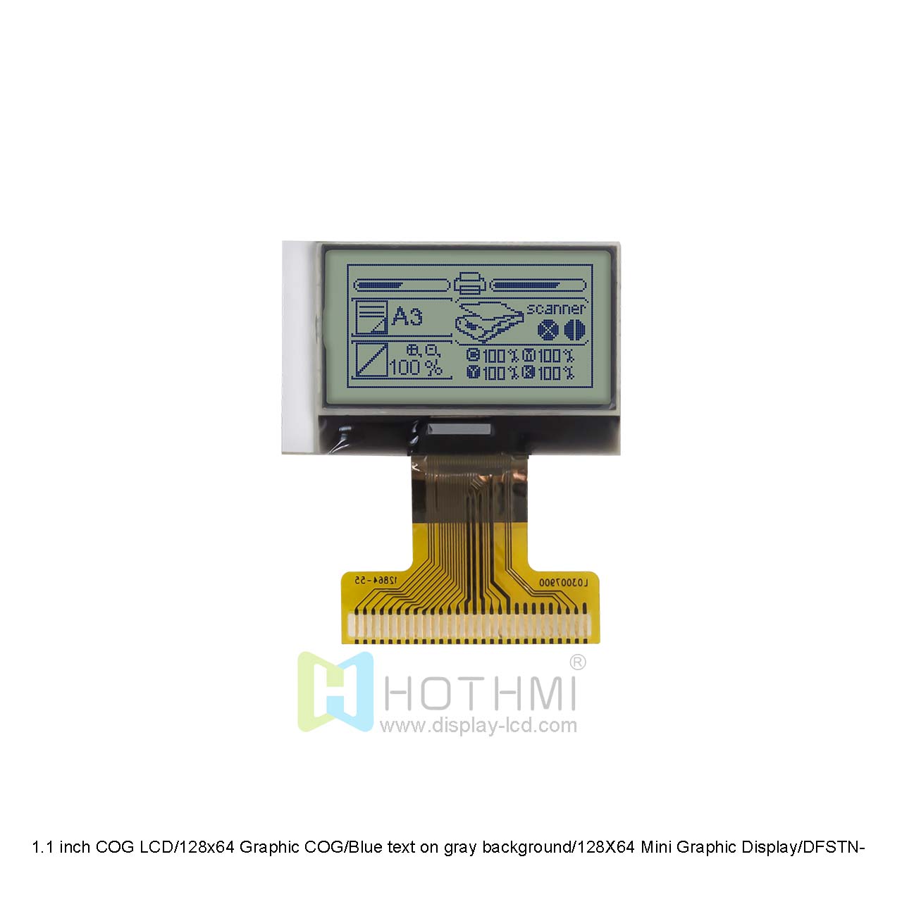 1.1寸COG LCD/128x64 图形COG/灰底蓝字/12864图形显示屏/DFSTN-/ST7565R控制器/Arduino