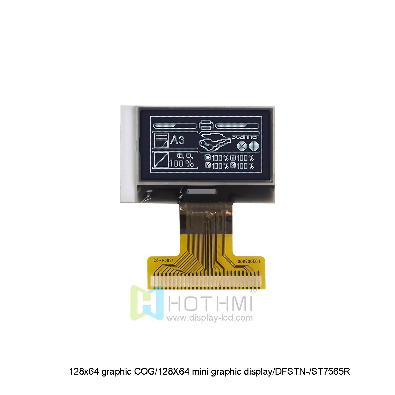 1.1寸黑底白字COG LCD/128x64 图形COG/12864迷你图形显示屏/DFSTN-/ST7565R控制器/Arduino