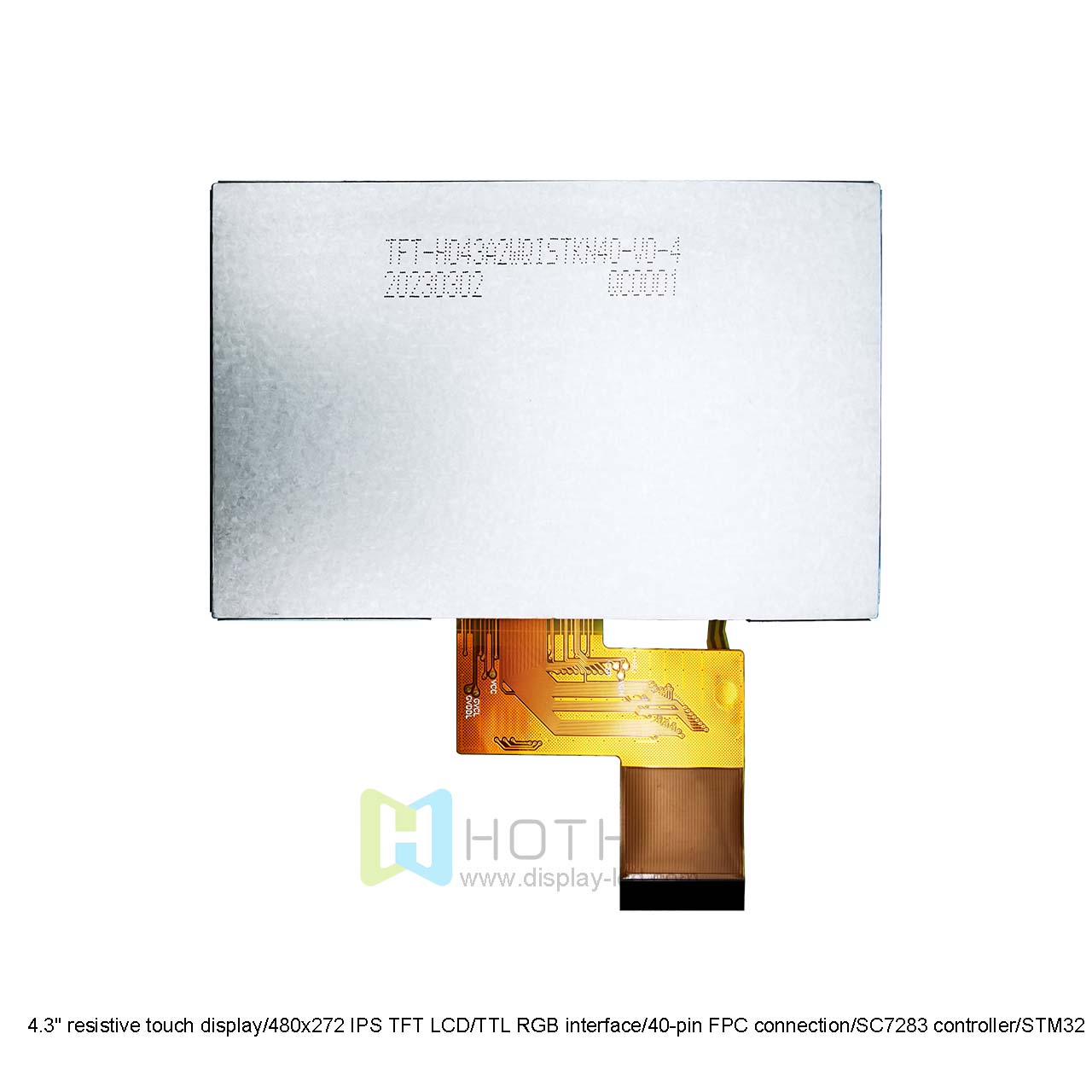 4.3 英寸 480x272 RGB TFT LCD 显示屏，带电阻式触摸屏