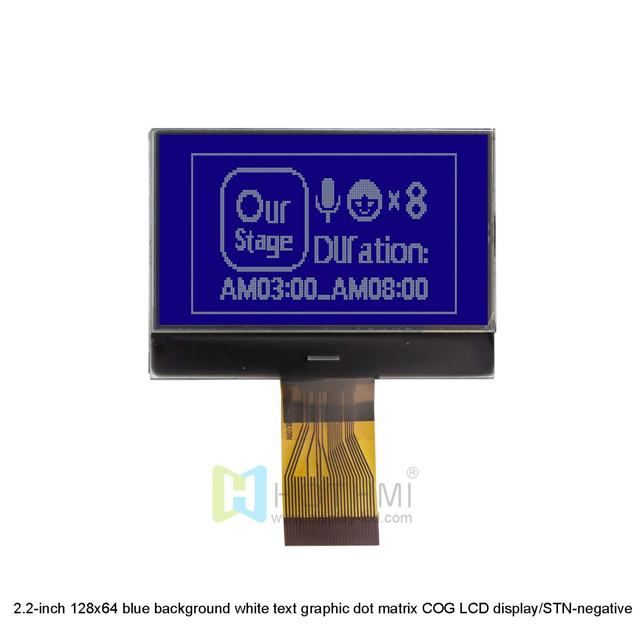 2.2寸128x64 蓝底白字图形点阵COG LCD显示屏/STN-负/ST7567控制器/Arduino/3.3V/5.0V