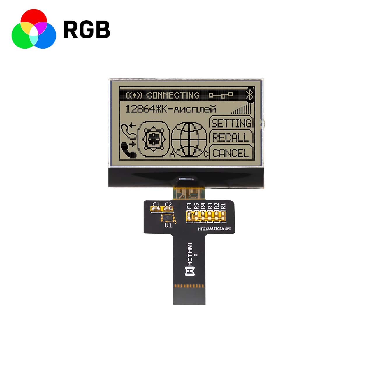 图形 COG 2.2 英寸128x64  | FSTN+ | 红绿蓝背光 |  SPI | Arduino