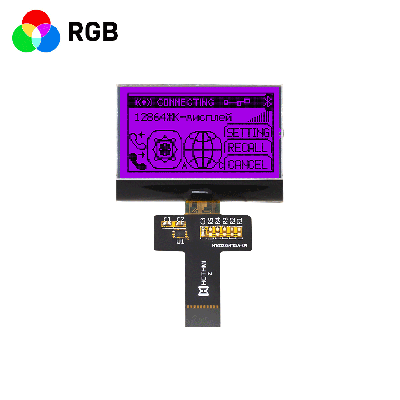 图形 COG 2.2 英寸128x64  | FSTN+ | 红绿蓝背光 |  SPI | Arduino