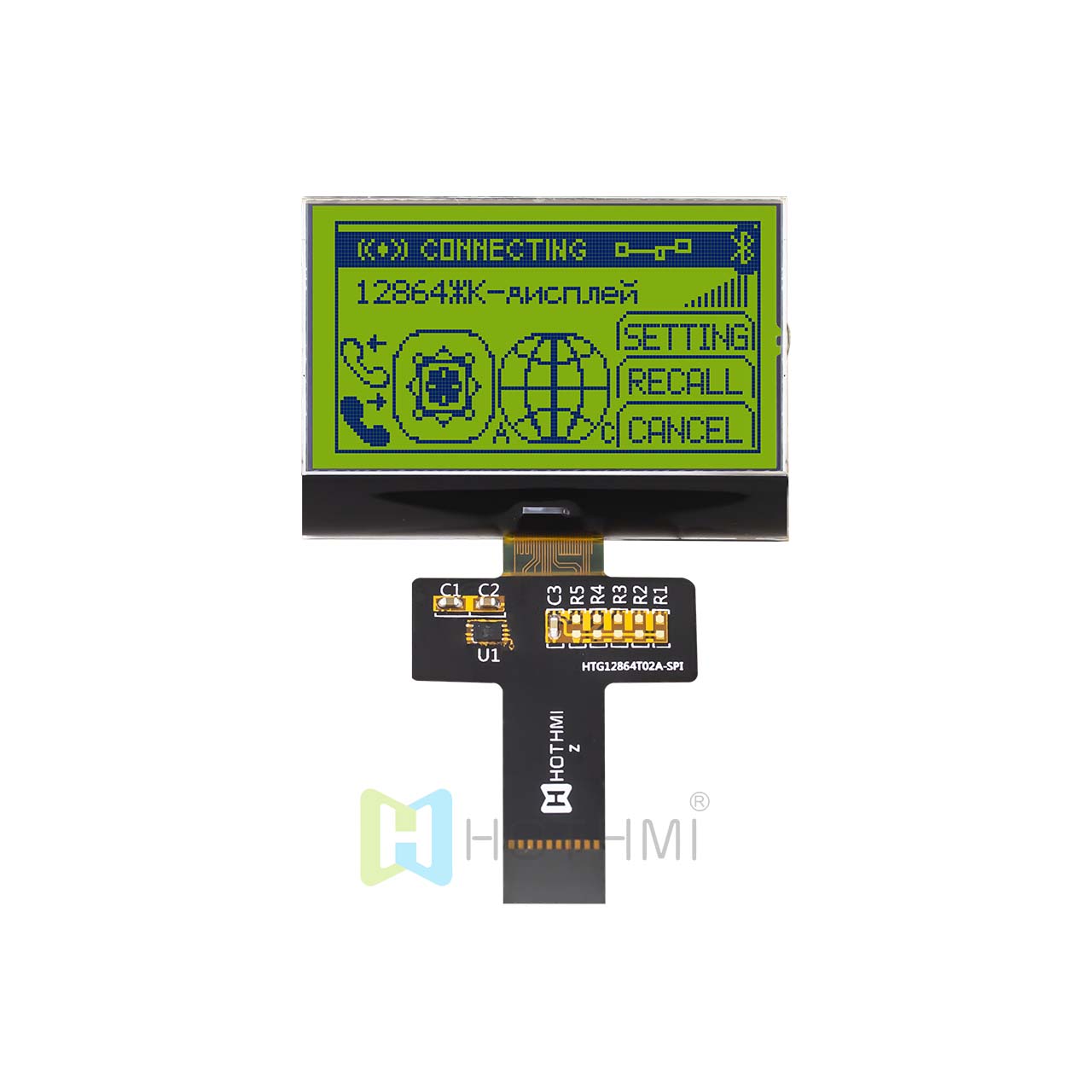 图形 COG 2.2 英寸 128x64  | STN+ | 黄绿背光 |  SPI | ST7567 | Arduino 