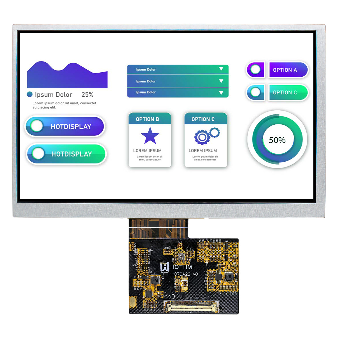 7英寸TFT LCD显示屏 | 1024x600 IPS 高亮度