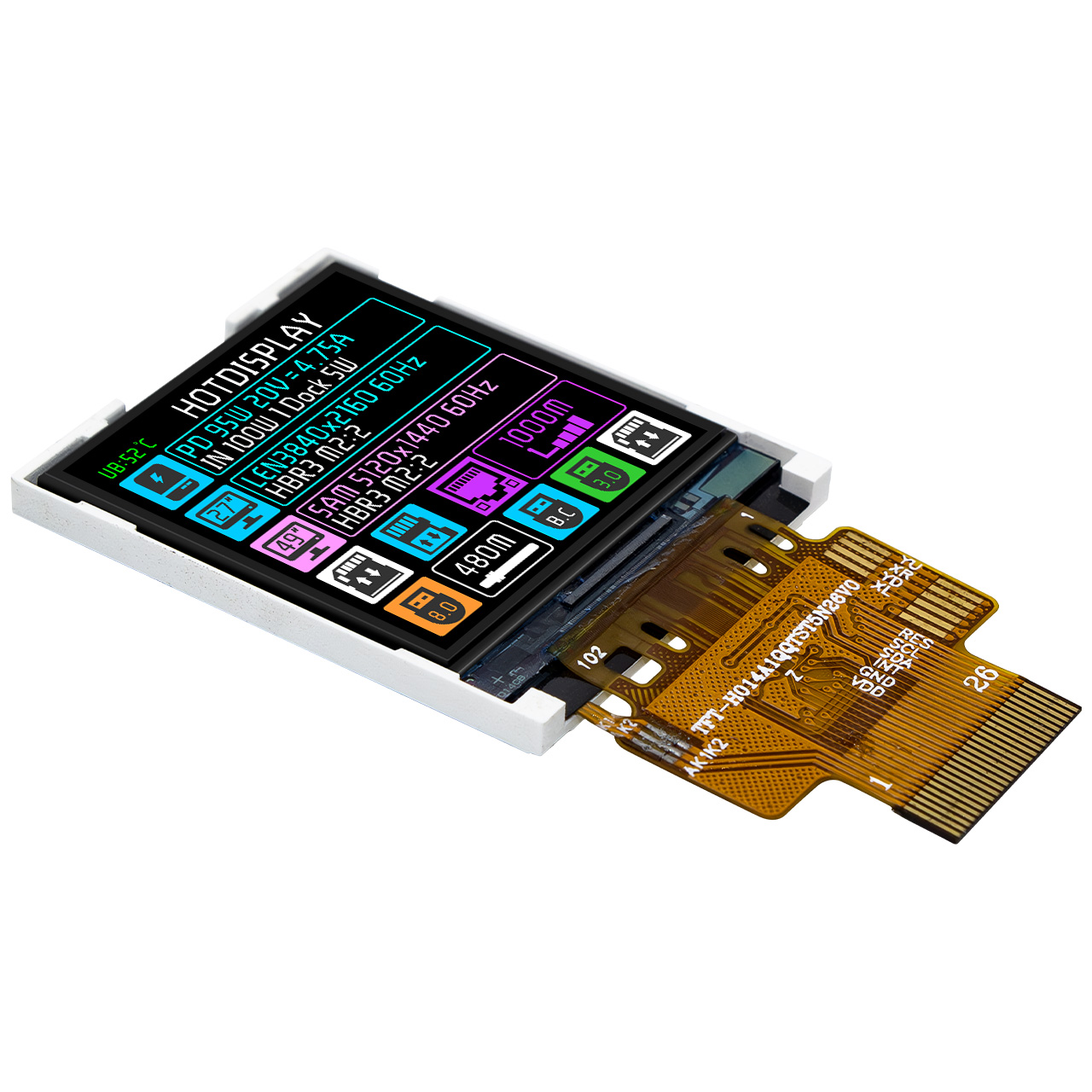 1.44英寸TFT LCD显示模块 - 128x128分辨率，适用于智能手表