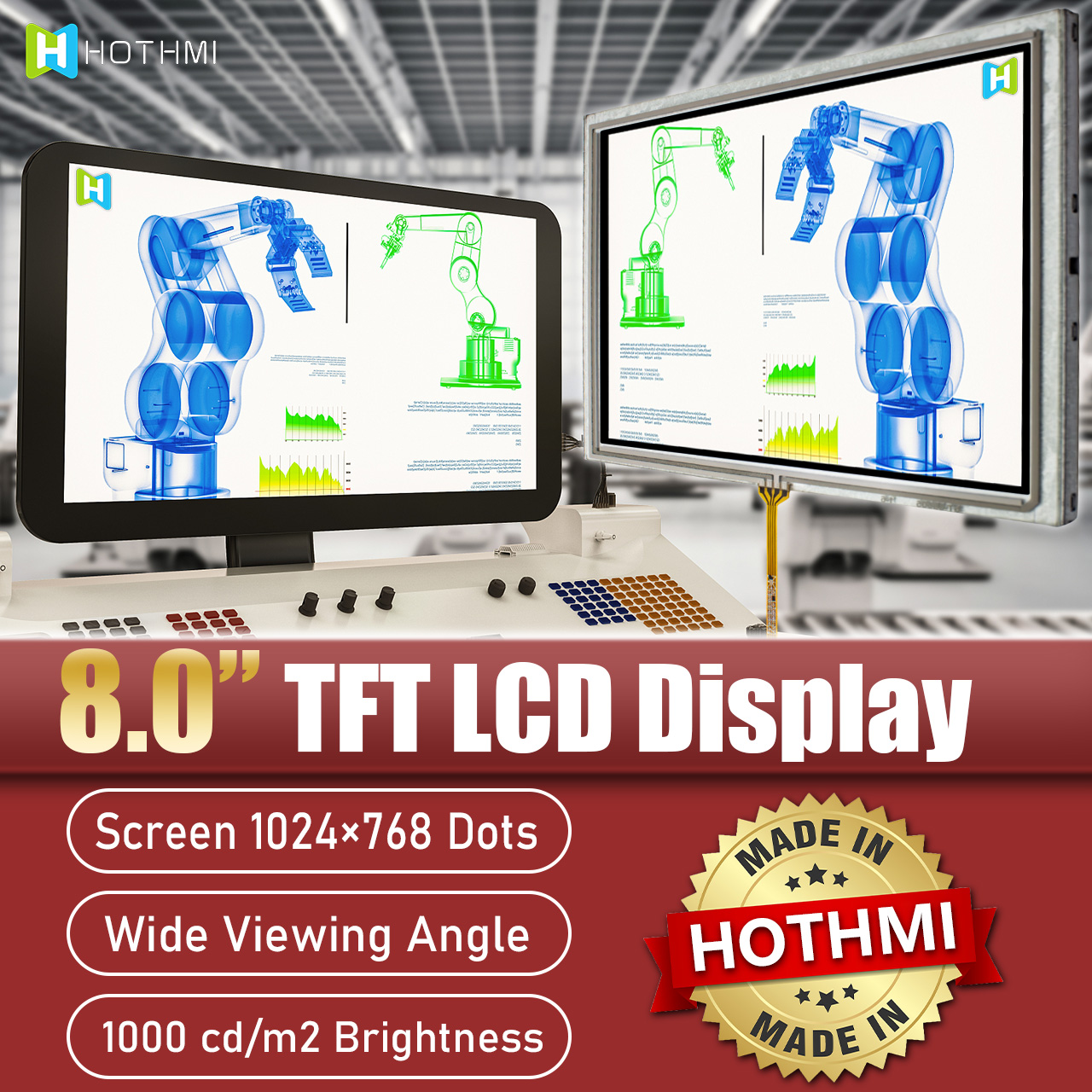 8寸TFT显示模块 | 1024x768 LVDS电阻式LCD