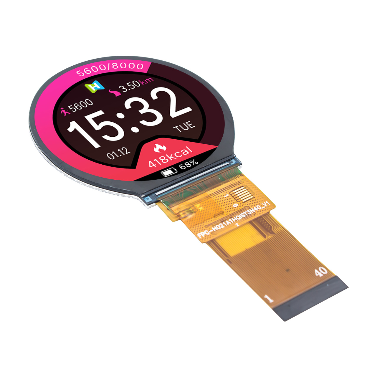 2.1英寸圆形TFT液晶显示屏，带电容式触摸屏