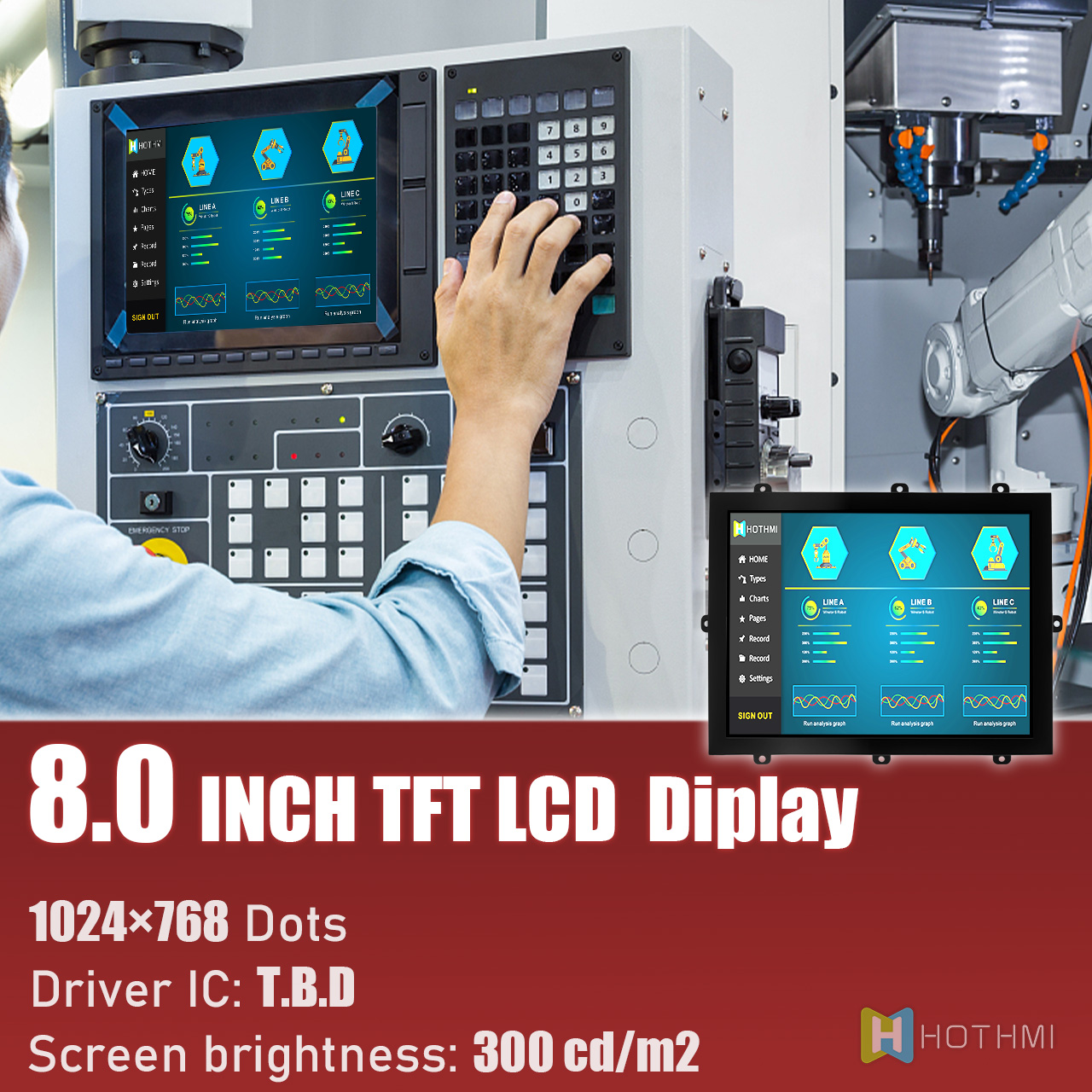 8.0寸TFT LCD显示模块-1024x768 液晶模组树莓派