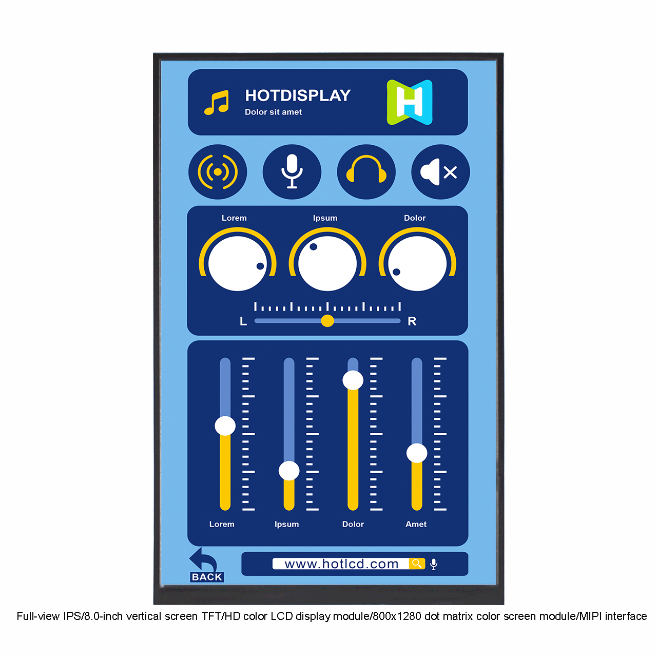 8.0英寸800x1280 TFT LCD显示屏，带MIPI接口