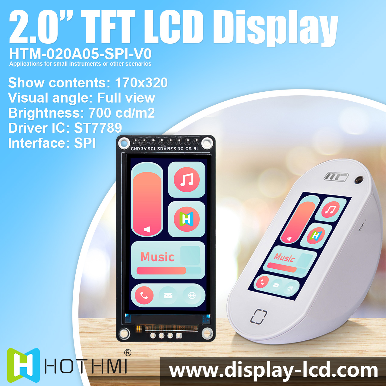 2.0寸TFT LCD模块-170x320 IPS 广视角显示屏-Arduino
