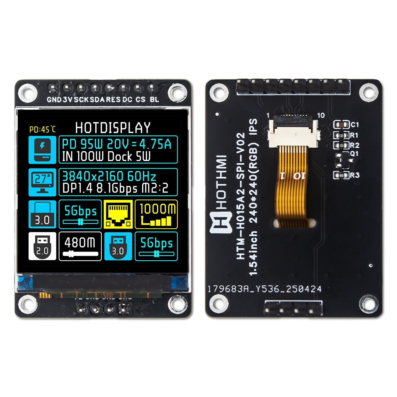 1.5寸TFT显示屏-240x240方形LCD显示屏-ST7789驱动板