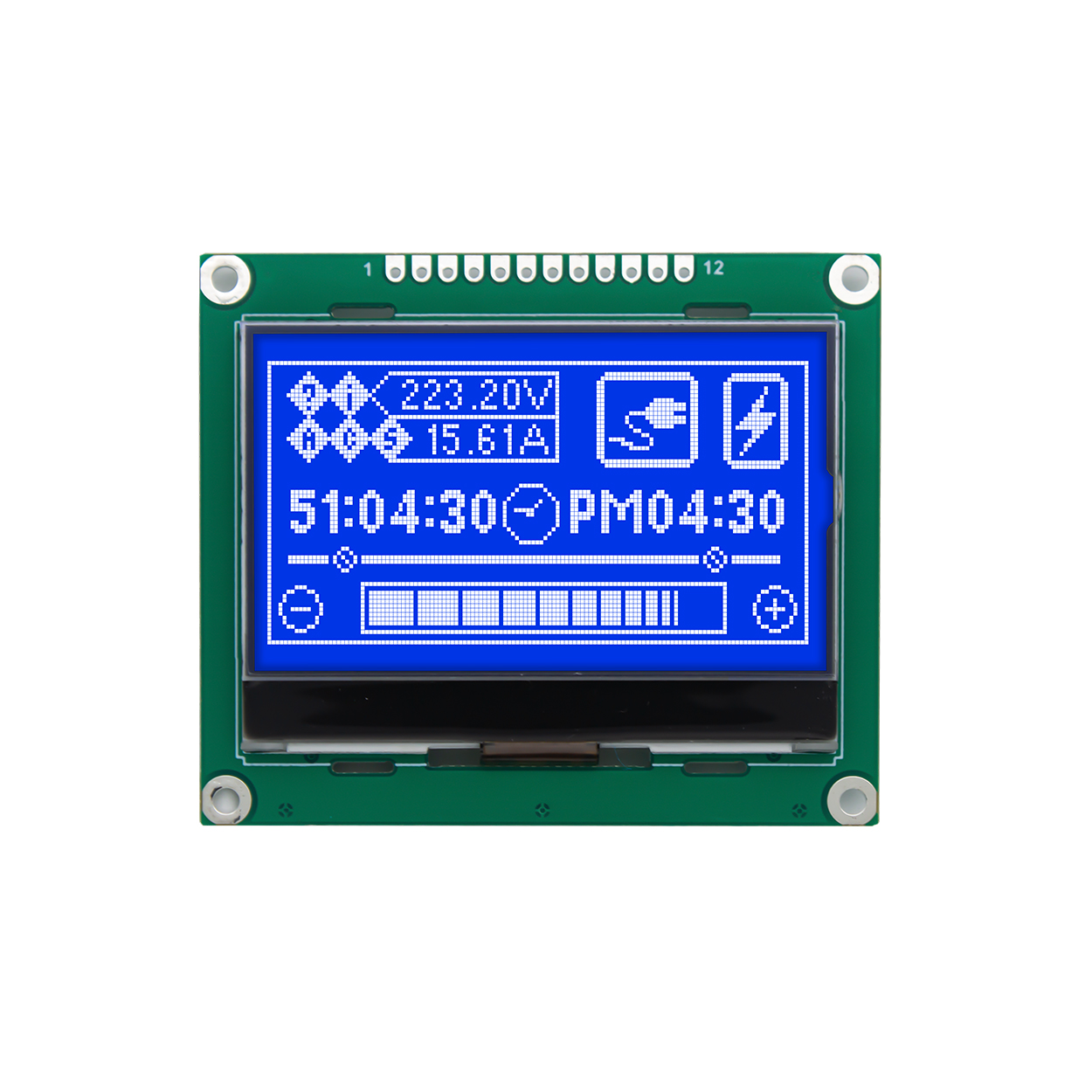 图形 LCD显示模组 |2.4寸132x64 STN-| 蓝底白字 | ST7567 | SPI | Arduino | 3.3V