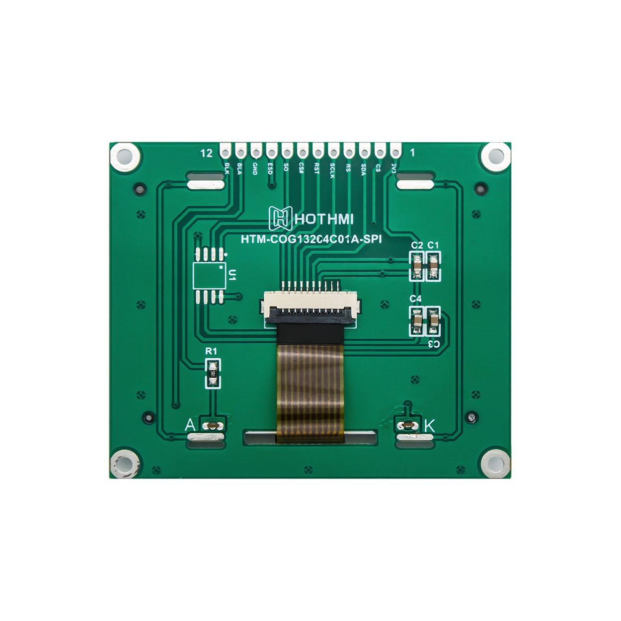 图形 LCD显示模组 |2.4寸132x64 STN-| 蓝底白字 | ST7567 | SPI | Arduino | 3.3V