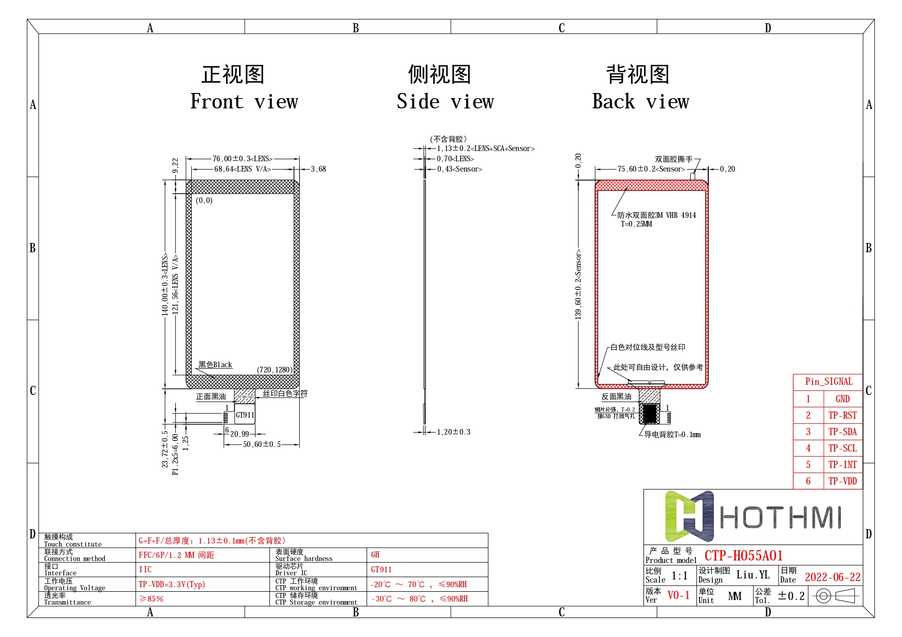 5.5英寸电容式触摸屏，配备GT911控制器