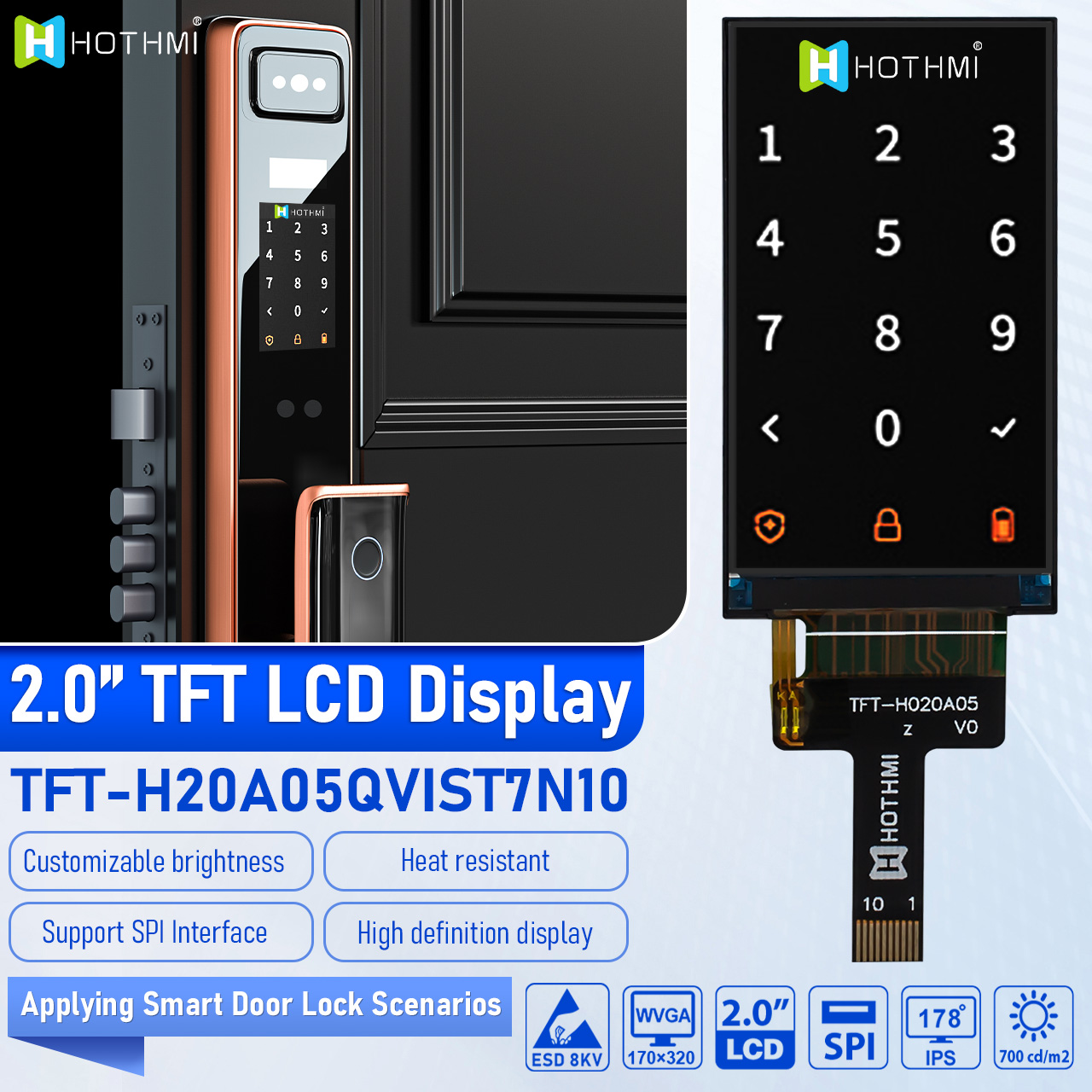 2.0英寸TFT LCD显示屏 170x320分辨率 SPI接口