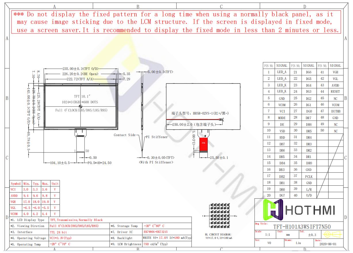 10.1-inch 1024x600 IPS high-definition TFT color display | RGB interface