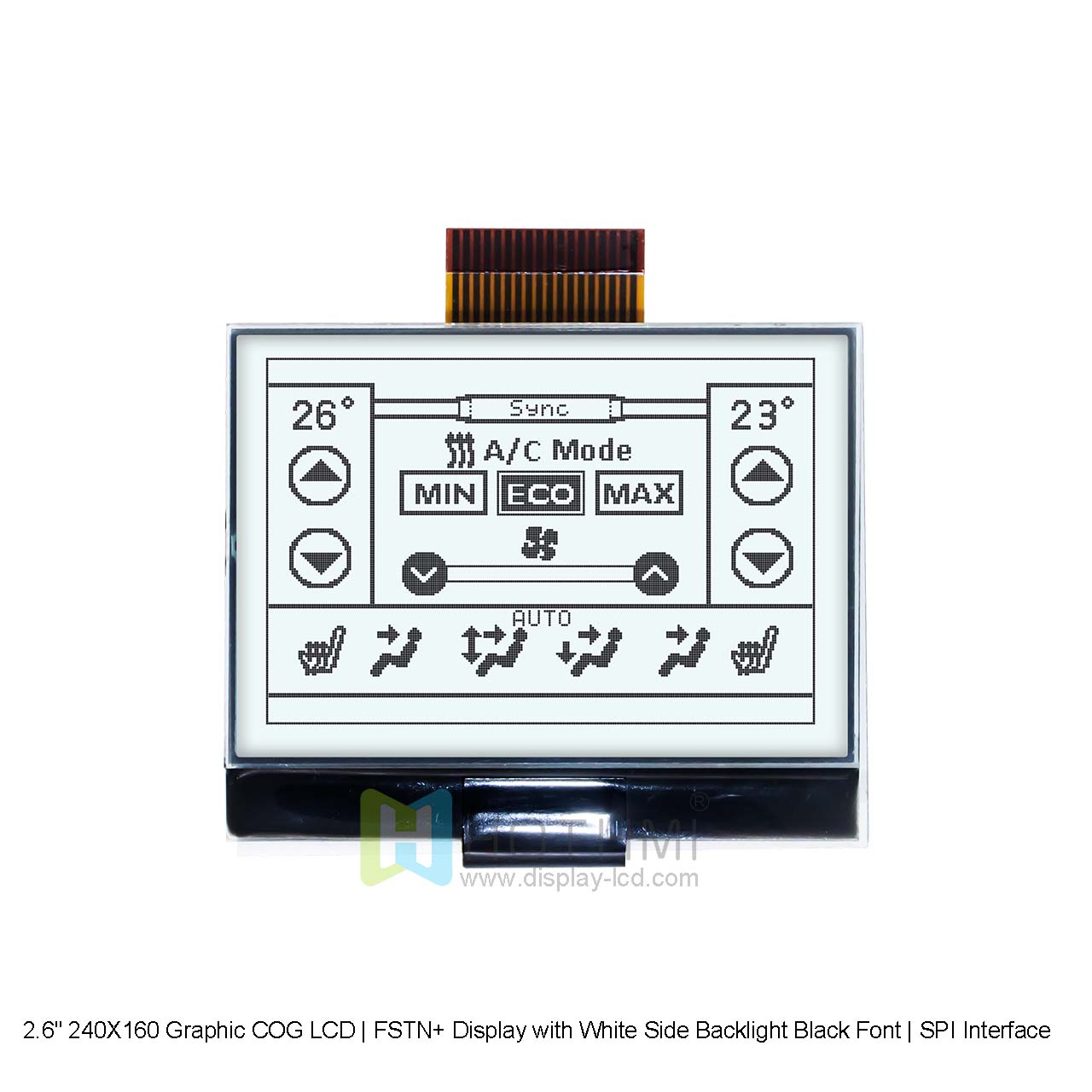 2.6寸 240X160图形COG液晶屏| 带白色侧背光黑色字体的 FSTN+ 显示屏 | SPI 接口 | Arduino
