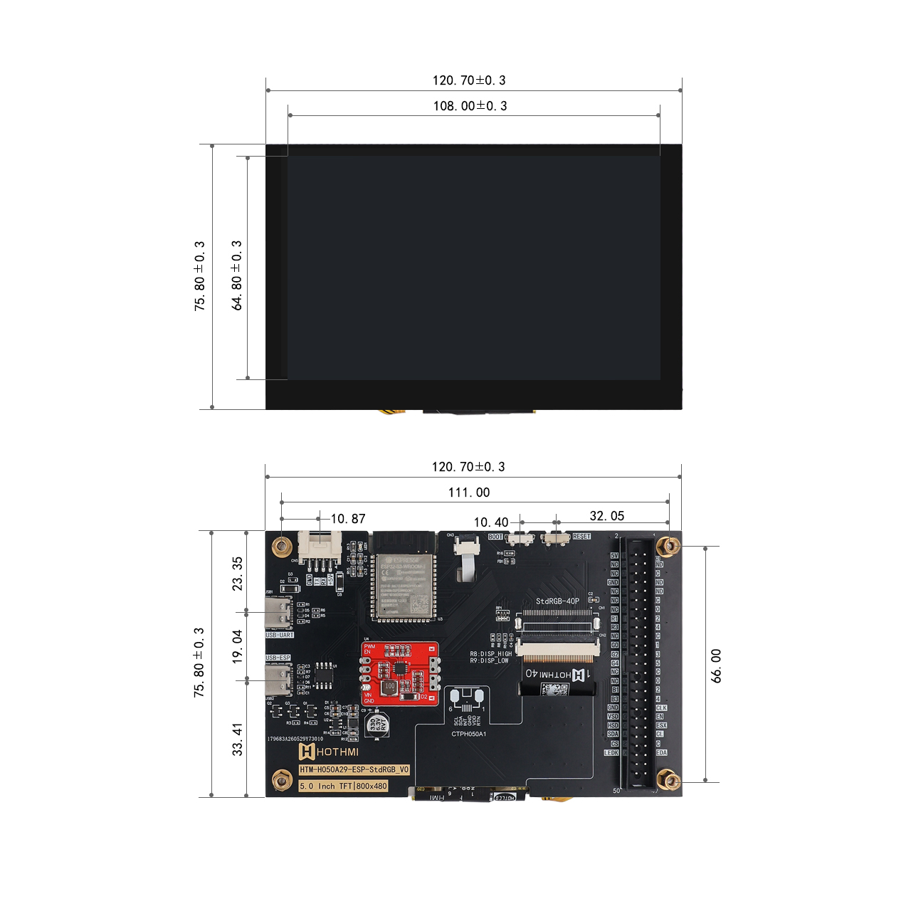 5寸ESP32 TFT液晶模块高亮度人机界面显示屏