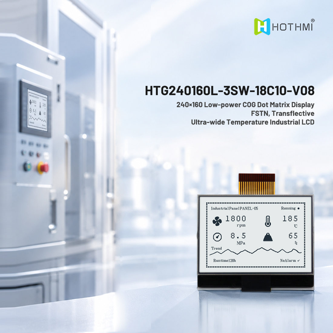 240x160点阵2.6寸低功耗COG显示屏-30~80℃超宽温工业显示屏