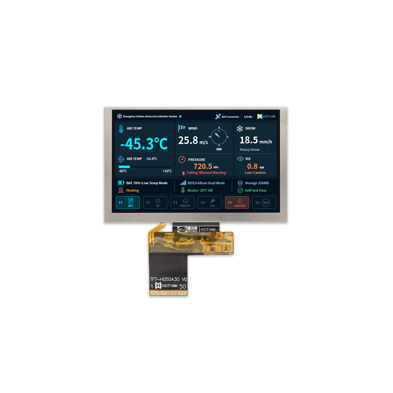 5.0寸超高亮度显示屏800x480 TFT LCD，适用于户外仪器