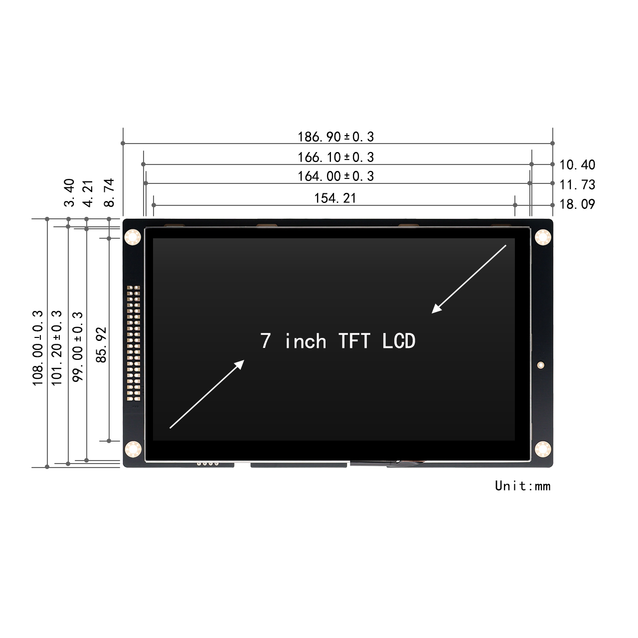 7寸TFT LCD 显示屏模组带驱动板显示屏1024x600 电容触控显示屏