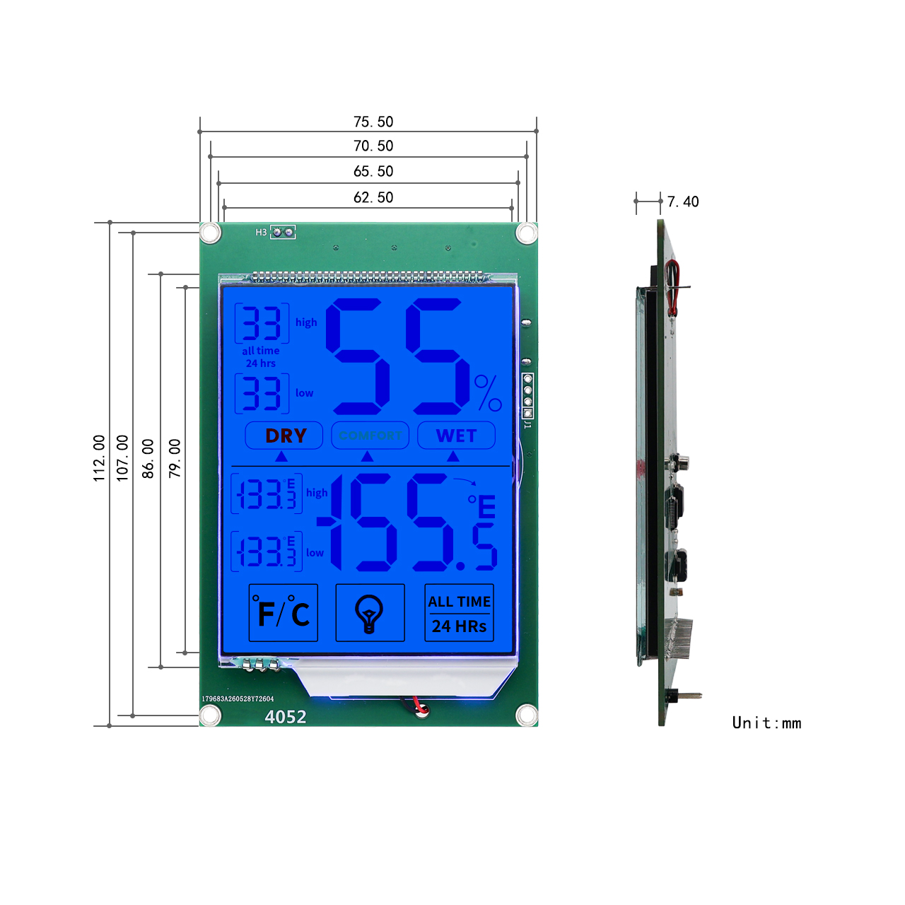 带背光的 HTN 半透半反段式 LCD 显示屏